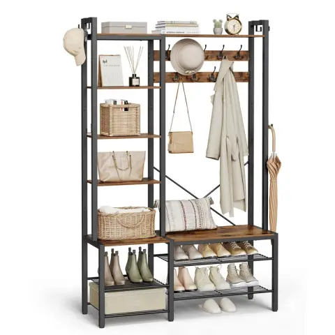 Vasagle Hallway Coat Rack Bench 4 Shoe Shelves & 4 Shelves Rustic Brown/Black