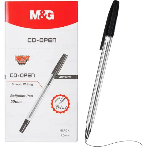 M&G Ballpoint Pens, 50 Pack Black Ink Pens, Medium Point 1.0 mm, Smooth Writing Ballpoint Pens with Anti-Slip Grip and Cap for Office, School, and Everyday Writing