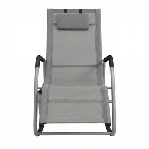  JOYFURNOS Chaise Relax de Jardin, Fauteuil à Bascule avec Poche, Cadre en Acier, Tissu Respirant, Gris Tourterelle