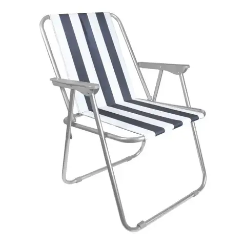 Milestone Folding Beach Deck Chair - Blue Stripe - Pack of 1 - Metal Outdoor Patio Seat Lightweight Portable Deck Chair for Picnic, Garden, Camping, Fishing