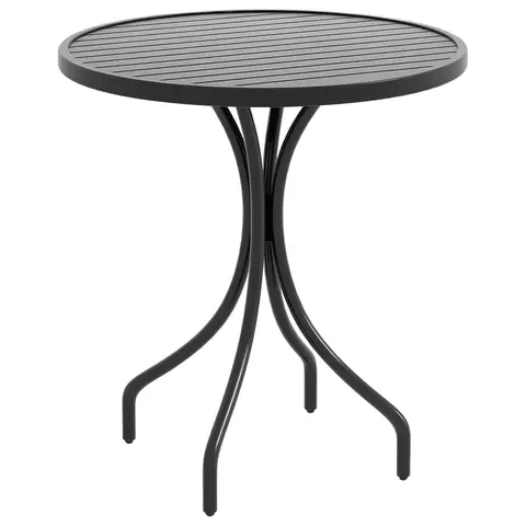 Outsunny Φ66cm Garden Side Table, Round Bistro Coffee Table, Outdoor Patio Table with Steel Frame and Slat Tabletop for Balcony and Porch, Black