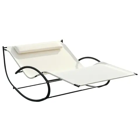 Outsunny Double Sun Lounger, Rocking Lounger Sunbed Daybed with Armrest and Headrest Pillow, for Two, For Outdoor Patio Garde
