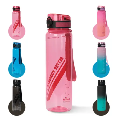 JORDAN & JUDY Tritan Sport Tumbler with Tea Tray and Handle, Solid Rose Red, 1000ml/each