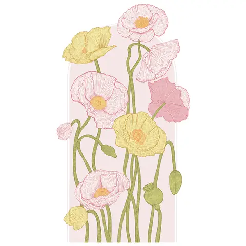 Floral wall stickers, peelable wallpaper murals, suitable for girls' bedrooms and living rooms,2 sets of poppy flowers