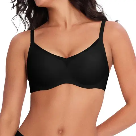 ubras Mesh Trimmed Wave Neck Support Bra -, Couple Gift Perfect Gift for woman, Mesh Decor Lingerie - Black-XL, Suitable for Any Season