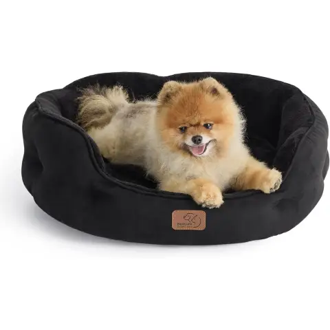 BEDSURE Haustierbett - Einfarbig - Rundes Katzenbett 51x48x15 S Schwarz