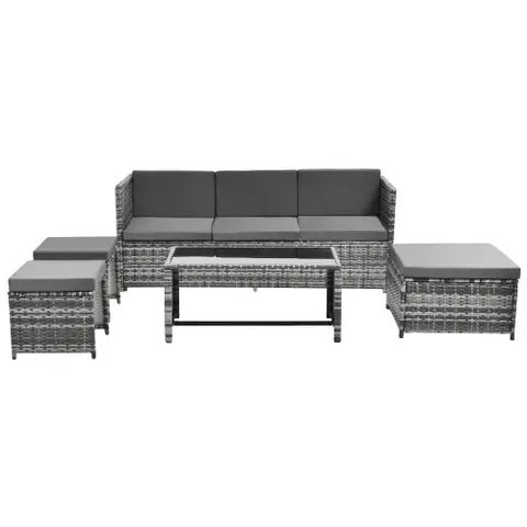Lounge set, garden furniture set, ratten sofa, seating group, patio furniture, grey