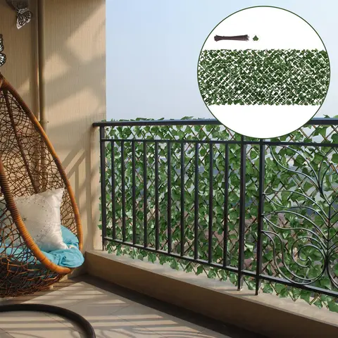 Sekey Efeu-Privatyscreen mit Kabelbindern, künstlicher Hecke, ohne Bohren, für Balkon und Garten, 100 x 200 cm, mit Abteilen aus künstlichen Pflanzen