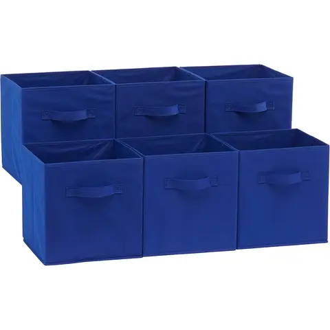 ANQI Cube Organizer Storage Bins Handles, Collapsible Fabric, Pack of 6, 10.5"x10.5"x11", Navy