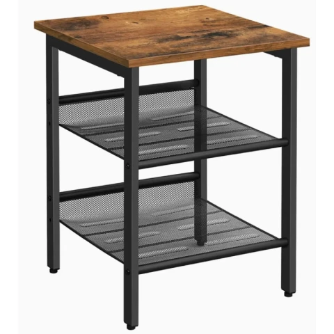 VASAGLE Table basse de salon, table de chevet pour chambre à coucher, avec 2 étagères réglables en maille, construction en métal stable, LET23X