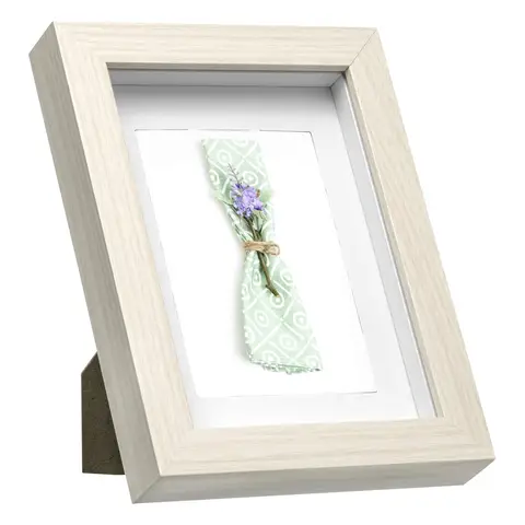 EUGAD Set aus 5 Bilderrahmen Fotogalerie, tiefer Rahmen für Objekte bis 1,5 cm, Holzrahmen mit Papierpassepartout, mit Glasscheibe, 3D-Objektrahmen, Eiche, 13x18cm