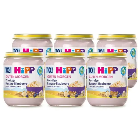 HiPP Frühstücksbrei Banane-Blaubeere Haferflocken (ab 10 Monaten) Multipack 6 x 160 g