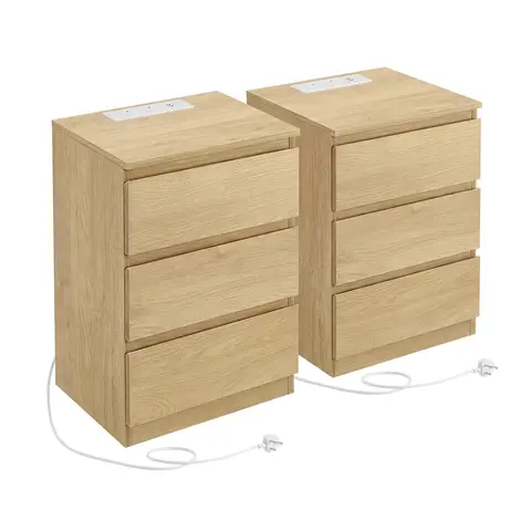 Ochama x SONGMICS Set of 2 Nightstands with Charging Station, Bedside Tables, Side End Tables with 3 Drawers, for Bedroom, Yellow