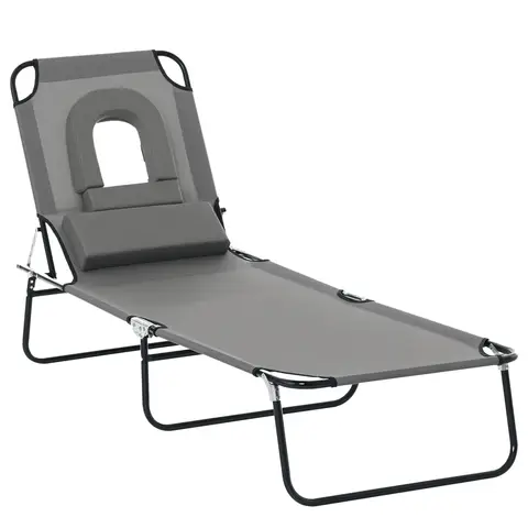Folding Sun Lounger with Pillow Dark Grey