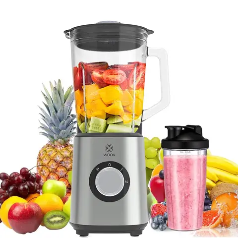 Blender Professionnel Woox 1000W avec Technologie Total Crushing – Smoothies, Glace et Fruits Surgelés, Format Pleine Taille pour Plan de Travail, Argent