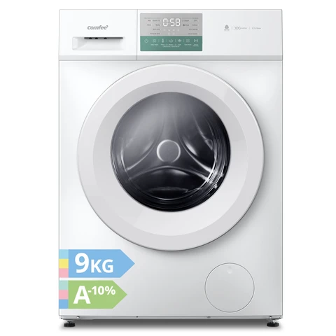 Comfee Lave-linge pose libre, 9 kg, classe énergétique A-10%, soin vapeur, moteur BLDC, certifié Woolmark, panneau tactile, blanc - CFP03EW90W-HR