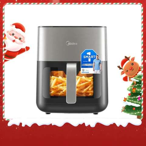 Midea 6.2L Air Fryer with View Window - 1600W Energy-Efficient, HeatXpress Rapid Air Circulation, 7-in-1 Preset Menu, Dishwasher-Safe Non-Stick Basket, Digital Display + 1-Min Shortcut (Model: MF-CY65E)