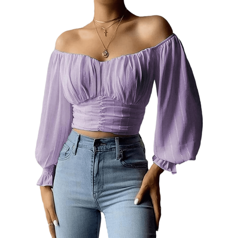 Débardeur long à manches longues pour femme, style vintage français, violet taro, à bretelles amovibles ; présente un design 