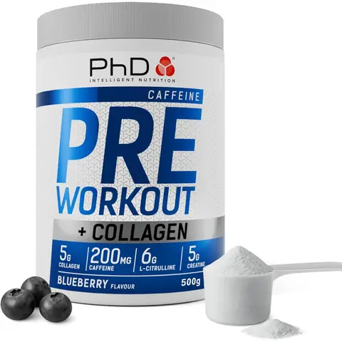 PhD Pre Workout Stim Pre-Workout Energy Support Powder Blueberry Flavour - 500g