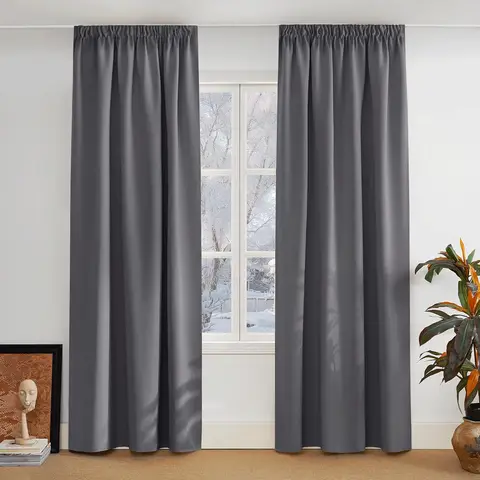 PONY DANCE Blackout Curtains with Pencil Pleat, 2 Panels W140 x L245 cm(W55 x L96 inch), Grey