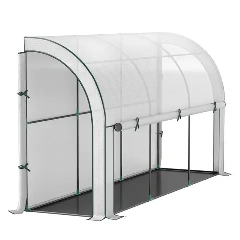 Outsunny Gewächshaus mit Rolltür, winterfest Foliengewächshaus aus Stahl, Treibhaus für Balkon, Garten, Tomatenhaus mit UV schutz 300x80x157cm Tomatengewächshaus für Gemüse Blumen Pflanzen Weiß