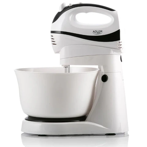 Adler AD4206 Handmixer 22x36x28 cm 1 Einheit Weiß 5 Geschwindigkeiten mit TURBO-Taste inklusive Edelstahl-Zubehör und Kunststoffschüssel