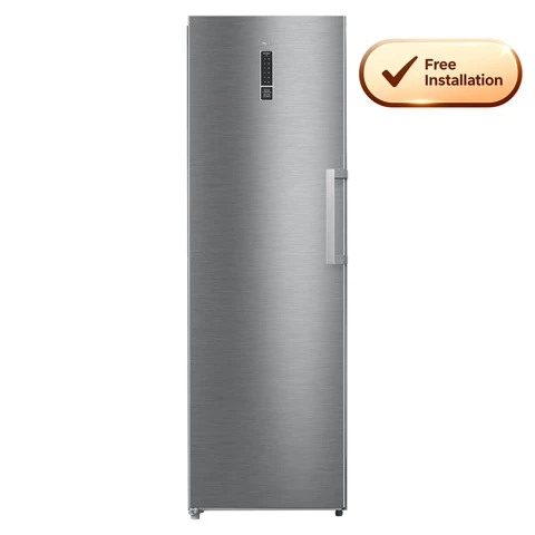 Midea MDRU385MTE46 60cm Wide 185cm Frost Free Upright Freezer, Brushed Steel, E Rated