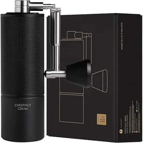 TIMEMORE Chestnut C3S Pro Ganzmetall-Kaffeemühle, manuell, mit präziser Mahlgradeinstellung, Edelstahl-Kegelmahlwerk, klappbarer Griff, Bohnenbehälter 25 g – Schwarz