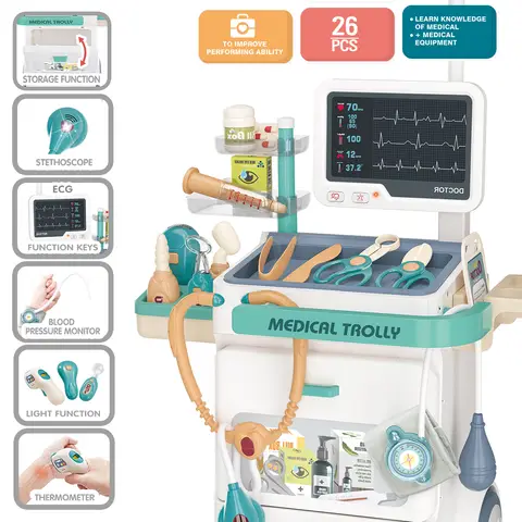 Medical Treatment Table with X-ray Screen & ECG Combo Set (with Light and Sound Effects, 4 AG10 + 4 AG13 Button Batteries Included, 2 AAA Batteries Not Included)