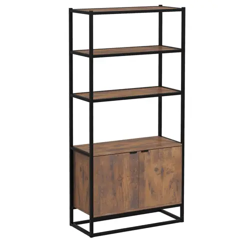 HOMCOM Industrial Bookshelf, Storage Shelf, Large Bookcase with 3 Open Shelves, Multifunctional Rack for Living Room, Office, Rustic Brown and Black