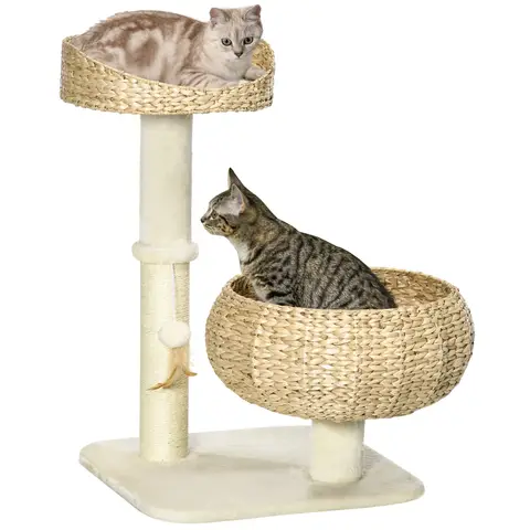 PawHut 72cm Cat Tree with 2 Beds, Cat Tower with Scratching Post, Toy Ball for for Indoor Kittens - Beige