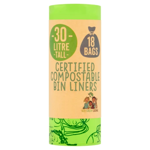 Eco Green Living Compostable 30L Bin Liners (18 Bags) 20g