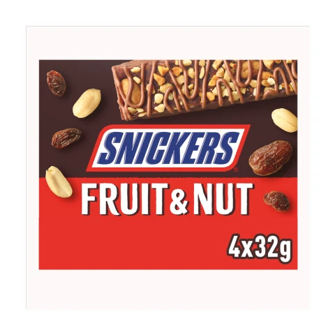 Snickers Triple Treat Fruit, Nut & Chocolate Snack Bars 4 Pack 128g