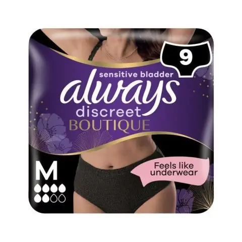 Always Discreet Boutique Culottes d'Incontinence Femmes Noir Plus, M, 9 Culottes