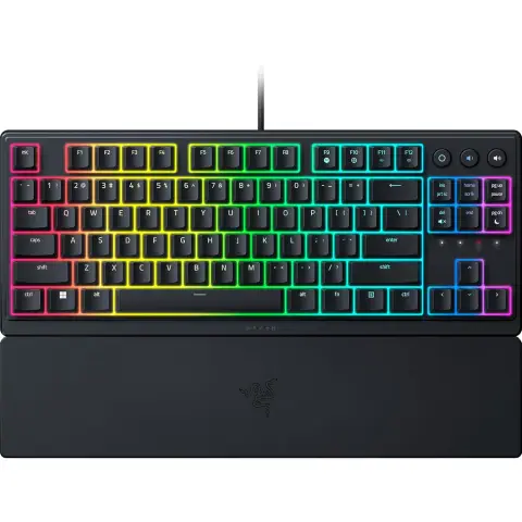 Razer Ornata V3 Tenkeyless - Kompaktes, schmales Gaming-Tastatur (Mecha-Membran-Schalter, Anti-UV-Tastenkappen, beleuchtete dedizierte Medientasten) QWERTY US-Layout | Schwarz