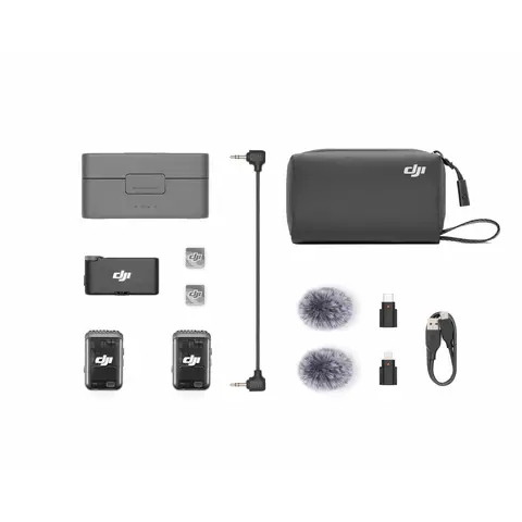 DJI Mic 2 (2 TX + 1 RX + Boîtier de recharge), Micro sans fil tout-en-un, Réduction Intel. du Bruit, Enregistrement interne 32 bits à Virgule Flottante, Portée de 250 m