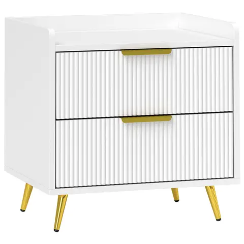 HOMCOM Bedside Table Fluted 2 Drawers White/Gold