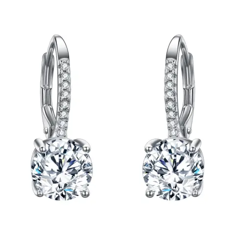 Ever Faith Women's 925 Sterling Silver Full Zircon Fashion Round Drop Leverback Dangle Earrings