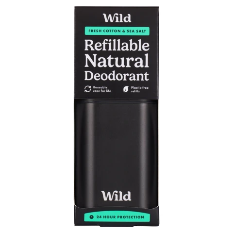 Wild Refillable,  Cotton & Sea Salt Men's Black Case Natural Deodorant 40g
