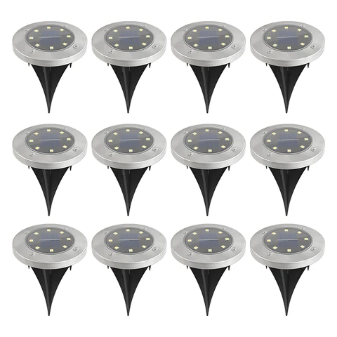 Vivreal Solar Garden Lights 12 Pack Energy Efficient Automatic On/Off IP65 Waterproof Outdoor LED Path Lights， White Light， L1549, New Year Sale , Top gift picks