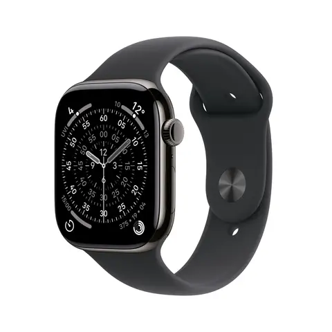 Apple Watch Series 11 GPS + Cellular 46mm Schiefer Titan-Gehäuse mit schwarzem Sportarmband - M/L