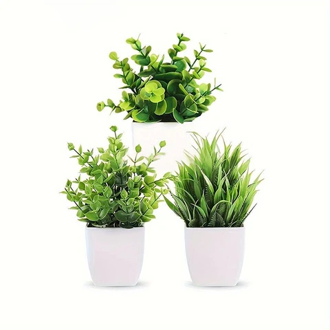 Yuejia Lot de 3 plantes eucalyptus artificielles - 17 cm 