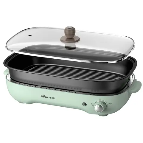 Bear DKL-D12Z4, grill électrique et marmite à fondue 3-en-1, 1200-1400 W, avec plaque de cuisson à 6 alvéoles