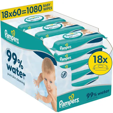 Pampers Feuchte Tücher 99% Water 18 x 60 Stück = 1080 Stück