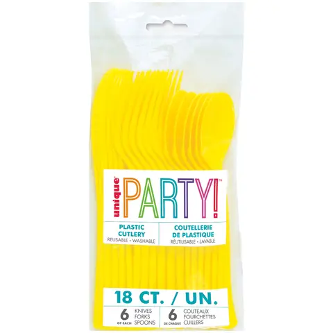 Unique Plastic Cutlery, Neon Yellow, 18 pack