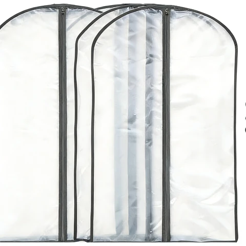 ANQI Zippered Peva Garment Storage Bag, 3-Pack, White43"