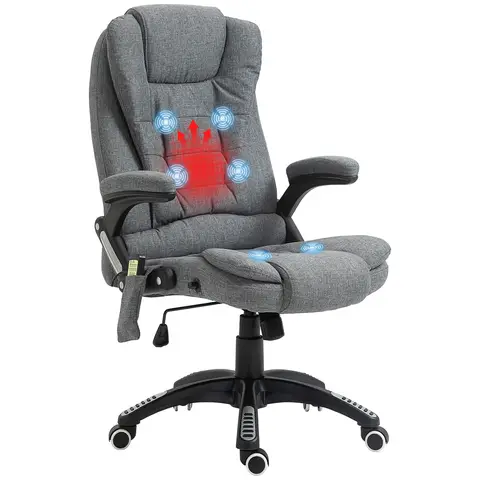 Vinsetto Massage Office Chair with Lumbar Heating, Linen Fabric Executive Computer Desk Chair with High and Reclining Back, Tilt Function, Adjustable Height, Padded Armrests, Grey