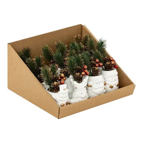 Feeric Kunstkerstplant, Betonpot - 1 Stuk, Willekeurige Assortiment, 12cm