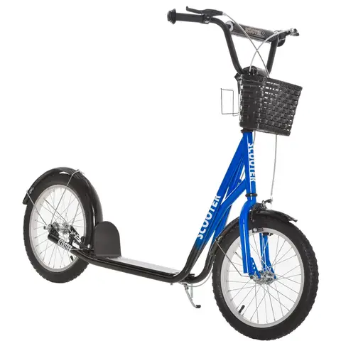 HOMCOM Kids Scooter, Kick Stunt Scooter with Adjustable Handlebar, Dual Brakes, Basket, Cupholder, Mudguard Blue