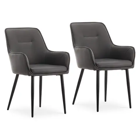 CLIPOP Occasional Dining Chairs Set of 2 Faux Leather Padded Kitchen Chair Accent Armchair with Backrest and Metal Legs, Lounge Living Room Reception Chairs 0224 grey 56*50*89 cm